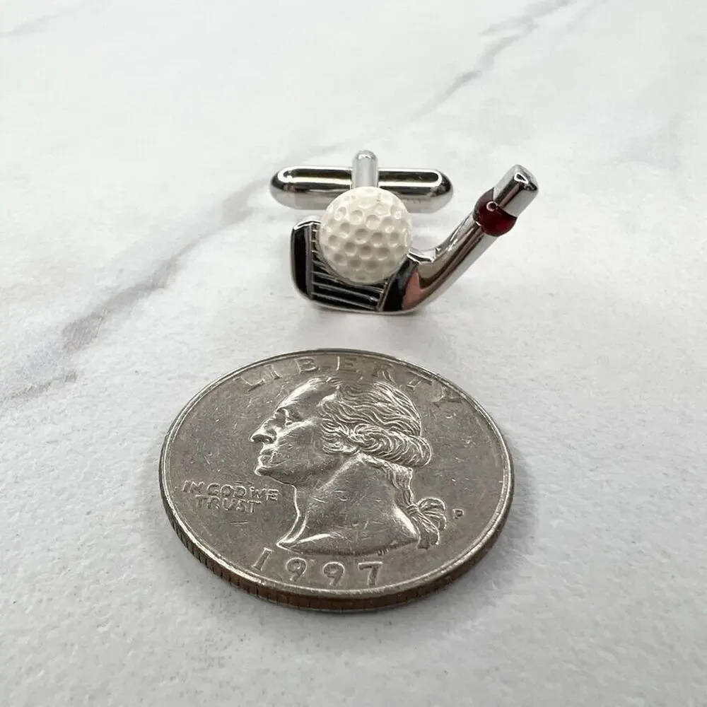 Silver Tone Golf Club Putter Ball Single Cufflink